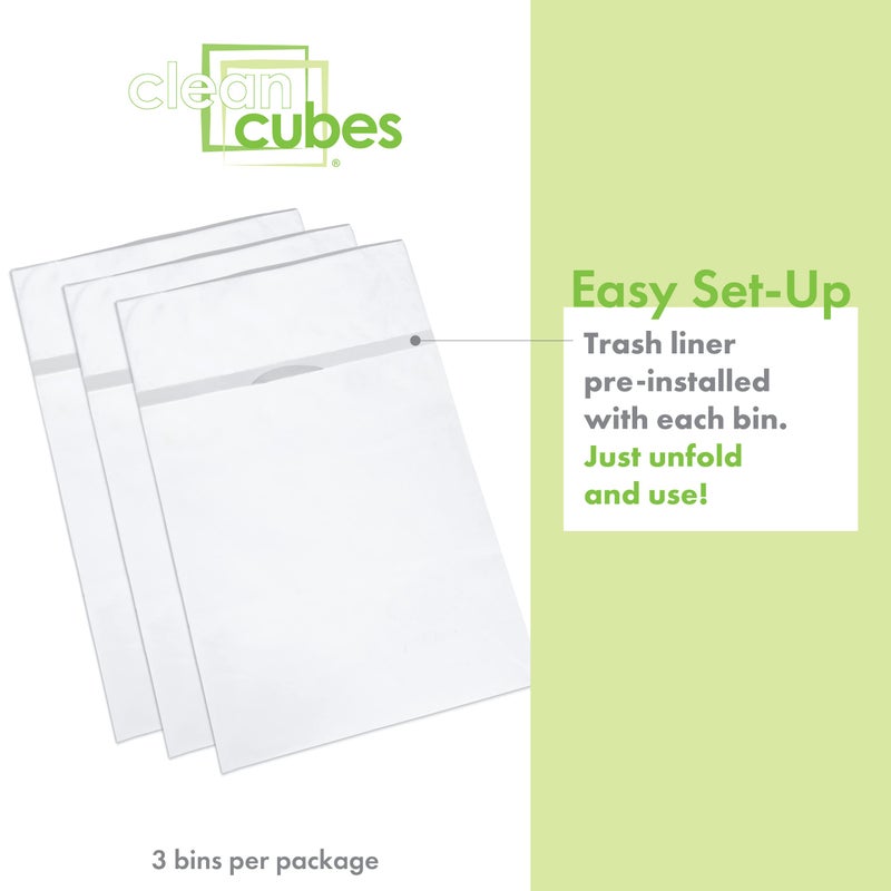 Clean Cubes 30 Gallon Disposable Pop-Up Trash Cans (3-Pack) with Fitted Bags â€“ Foldable Garbage & Recycling Bins for Parties, Events & Kitchen (White, 30" H x 14" W x 17" D) - Image 2